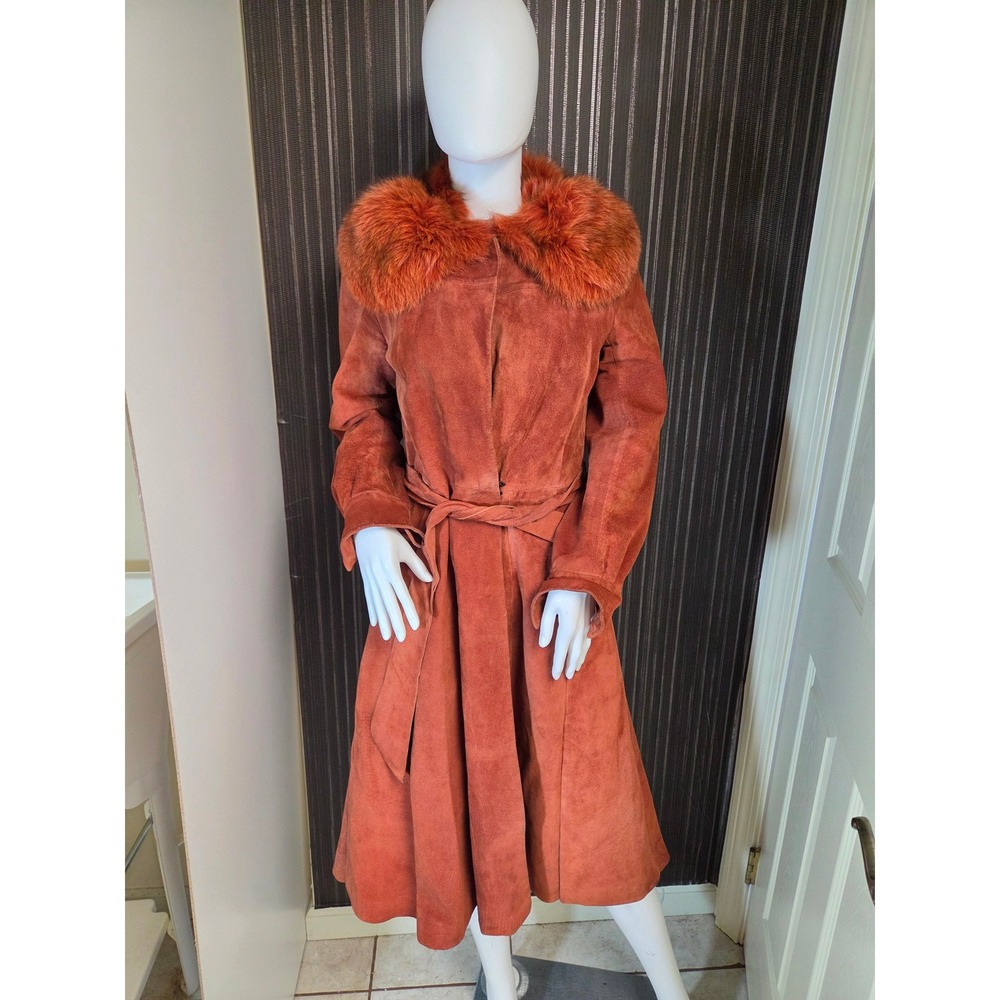 Jean Pecarel Paris 1970 penny lane Vintage Suede real fur Orange rust small